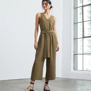 Everlane Olive Green City Stripe Draped Jumpsuit